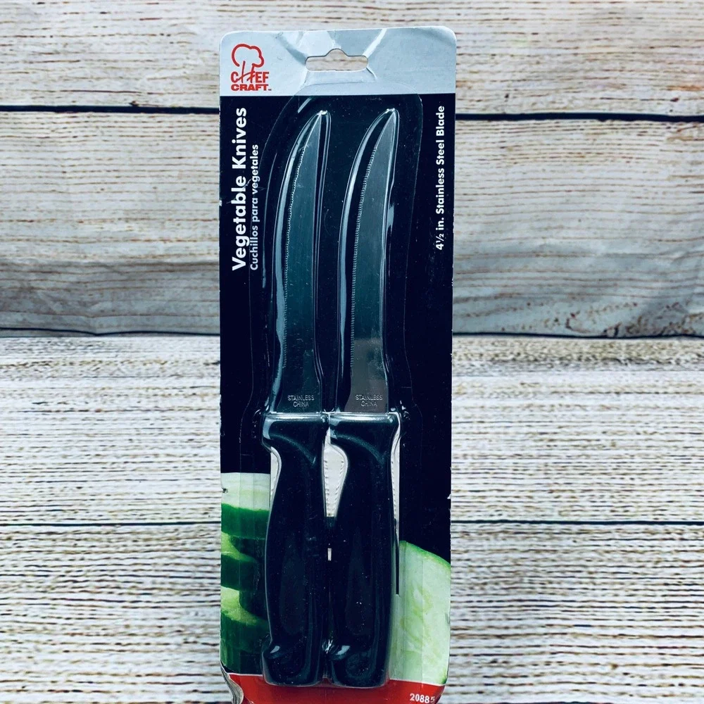 Chef Craft‎ Vegetable Knives Set Serrated Stainless Steel Blade 4.5 in NEW
